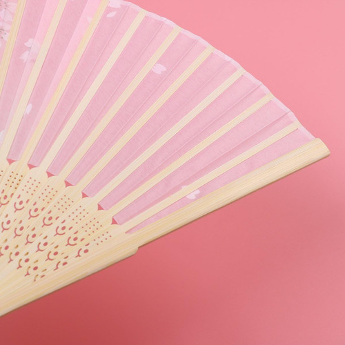 Abanico Plegable De Seda Con Flor De Cerezo Para Niñas