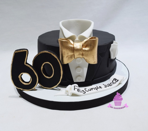 Torta Tematica 60 Años Smoking Traje Elegante 20 Personas
