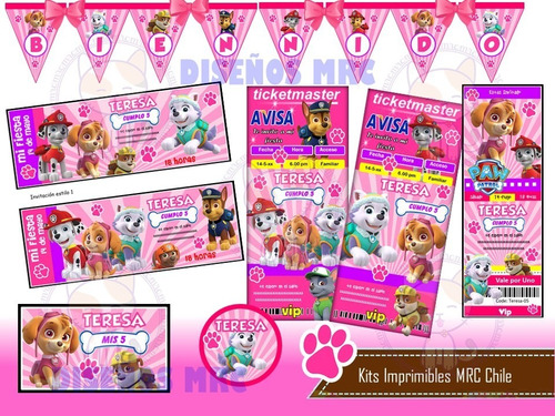 Kit Imprimible Paw Patrol Patrulla Canina Niña Sky Y+