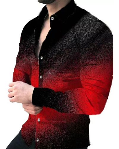 Camisa Larga De Hombre Con Estampado Digital Para Hombre