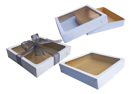 25 Caja Cuadrada Blanca Con Ventana 18x18x5 Cms Mod 1918 Blanca Tapa Ventana