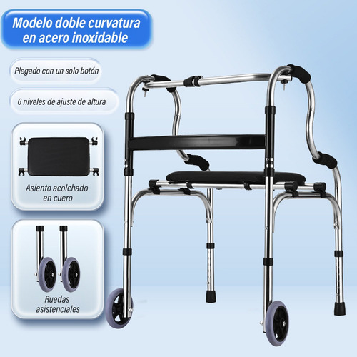 Andadera Plegable Multiuso Doble Apoyo Con Ruedas Asiento