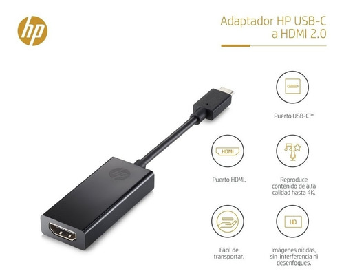 Imagen 2 de 6 de Adaptador Usb C Hp Pavilion Usb C - Hdmi 2pc54aa 0.1 Mts Neg