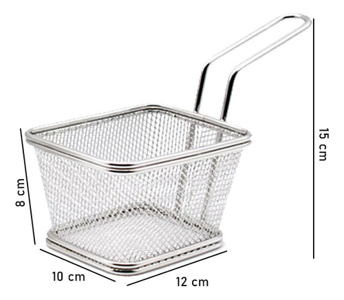 6 Mini Cestos Fritura Inox 12cm Servir Porção Batatas Fritas