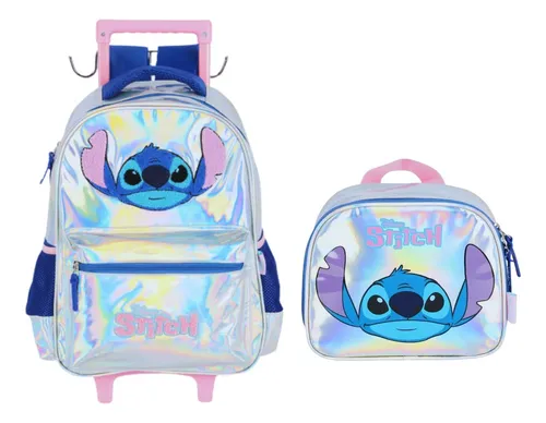 Kit Mochila De Rodinhas + Lancheira Térmica Stitch Disney