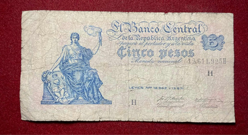 Billete 5 Pesos Progreso Argentina 1956 Bottero 1871 Oferta