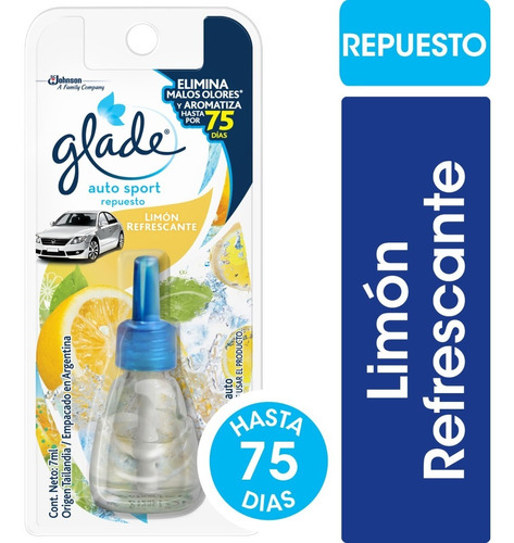 Glade Auto Sport Repuesto Aromatizante Limón Refrescante 7ml