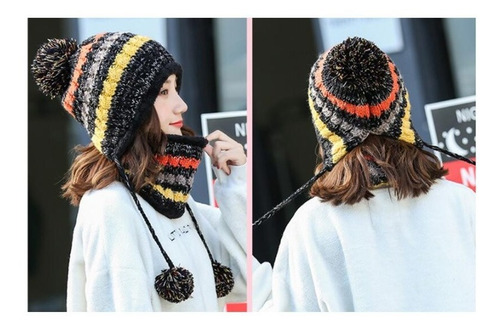Conjunto Bufanda Y Gorro De Invierno Forro Polar Para Mujer Color Negro Talla Unitalla
