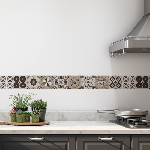 Kit 2 Faixa Decorativa De Parede Border Azulejos Marrom Bege