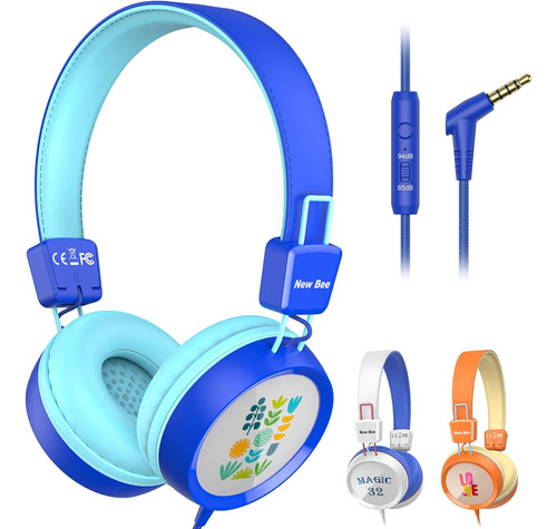 Auriculares  New Bee Con Cable Color Azul Oscuro