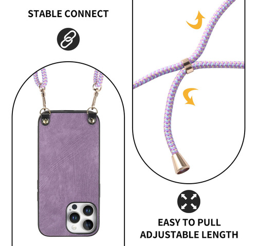 Funda Morada Con Correa Cruzada For iPhone 15 Pro Max