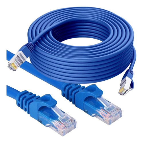 Cabo De Rede 20 Metros Montado Rj45 Internet Lan Azul Pc Not