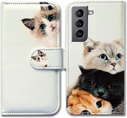 Funda Para Samsung Galaxy S22 - Blanca/gatos/tarjetero