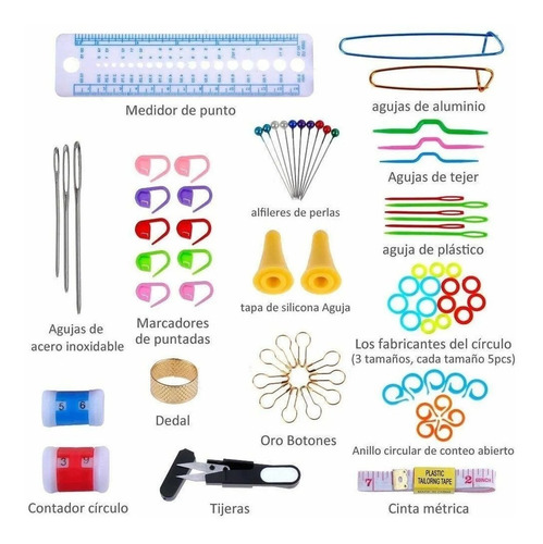 Imagen 2 de 8 de Kit De Ganchos Y Accesorios Para Tejer Al Crochet 100 Pzas