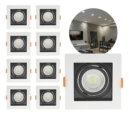 Spot Mr16 Lâmpada Led Dicroica Gu10 Bivolt 6w-7w + Soquete Luz Preto Com Branco 3000k 6.5w