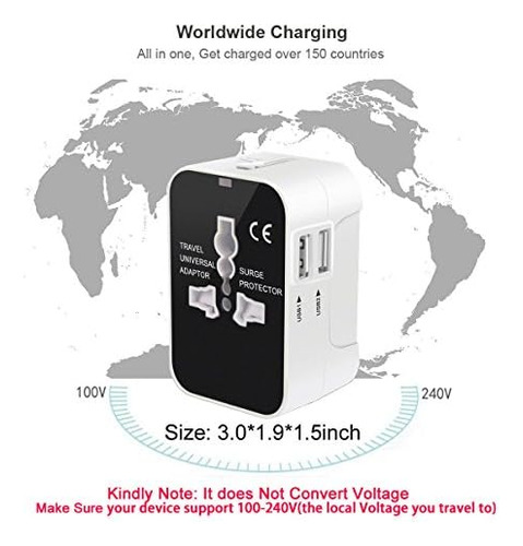 Adaptador De Viaje Internacional Universal Todo En Uno, Carg