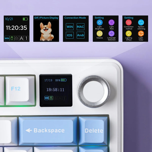 Teclado Mecânico Epomaker X Aula F75 Max Sem Fio Com Tela Branco Inglês Us