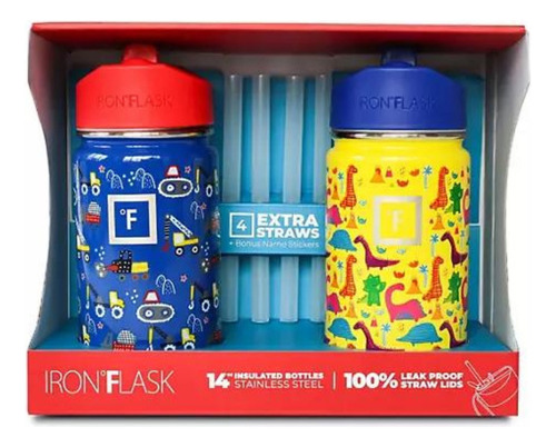 Iron Flask Kids 14-oz Steel Insulated Water Bottles, 2 Pack, Color Azul