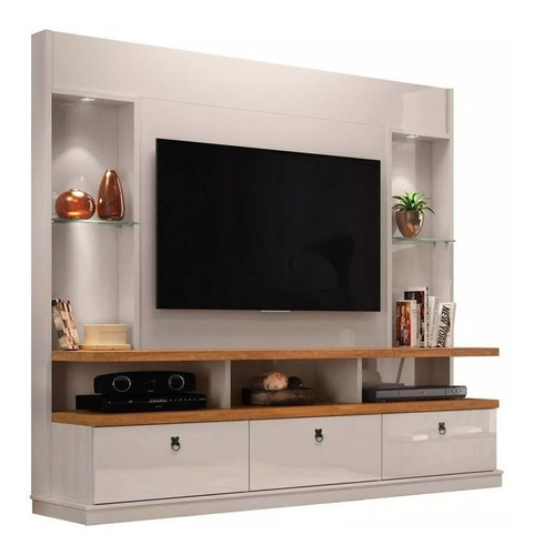 Rack Com Painel Home Dinamarca Off White/amêndoa Lukaliam