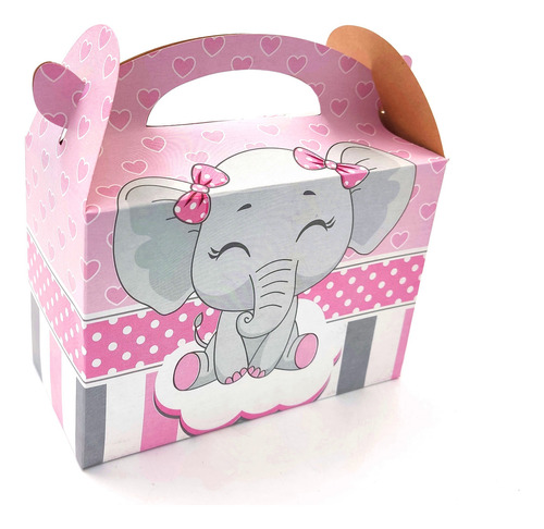 Caja Cajita Feliz Sorpresa X12 Unidades Elefante Rosado