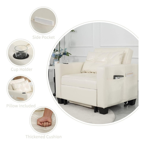 Sofá Cama C/puerto Usb 3 En 1; Faux Leather Blanco Duraspace