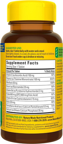 Complejo Super B Con Vitamina C Nature Made 60 Tabletas