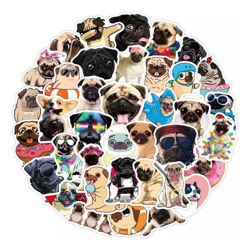 Pug 50 Calcomanias Stickers Vinil Pvc Vs Agua