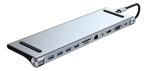 Hub Adaptador Multipuerto Usb C 12 En 1 Color Plateado