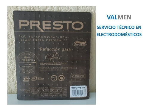 Imagen 1 de 3 de Empaque Para Olla Express Presto 4 Litros