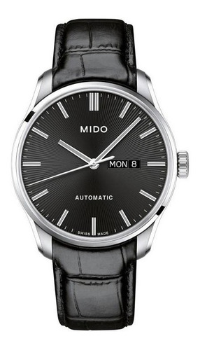 Reloj pulsera Mido M024.630 con correa de cuero color negro - bisel plateado