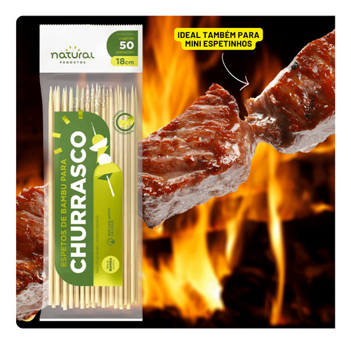 Palito Espetinho Bambu P/ Churrasco E Hamburguer 250un 18cm