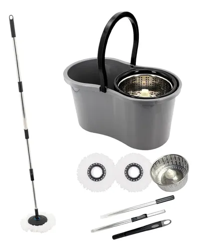 Mop Balde Giratório Inox 9l C/ 2 Refis Microfibra Limpeza