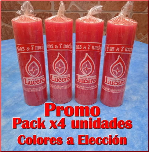 Velones 7 Días Y 7 Noches Lisos Velón Rojo Pack X 4 ¡lucero!