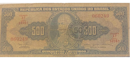 Billete Antiguo De Brasil. 500 Cruzeiros. Usado.