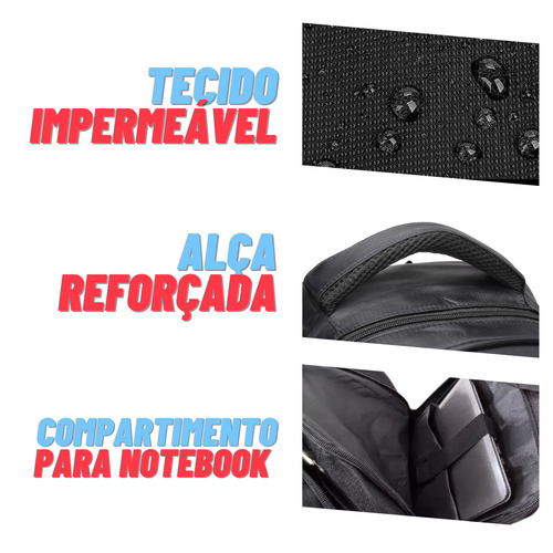 Mochila Bolsa Masculina Notebook Impermeável Reforçada Usb Cor Preto