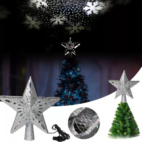 Árbol De Navidad Topper Estrella Com Proyector Led Luz Plata
