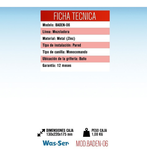Imagen 2 de 5 de Griferia Ducha Monocomando Exterior Transferencia Was-ser