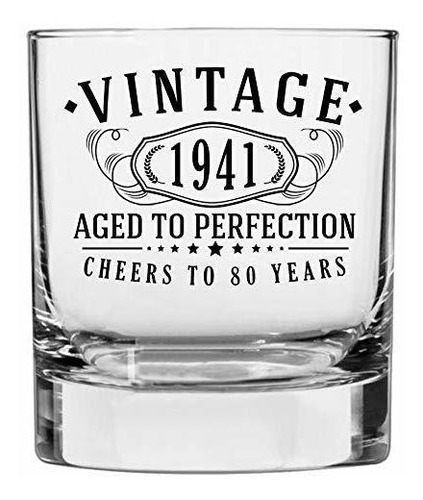 Vintage 1941 Impreso 10 25oz Vaso De Whisky 80 Cumpleaã...