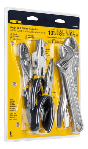 Juego De 4 Pinzas Y 1 Llave Ajustable Mango De Vinil 22971
