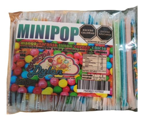 Dulce Popotes Aciditos Chicle Sabores 100 Pzas