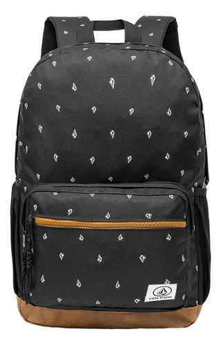 Mochila Volcom Stone Preto C/ Bege Estilo Casual Resistente Desenho do tecido Liso