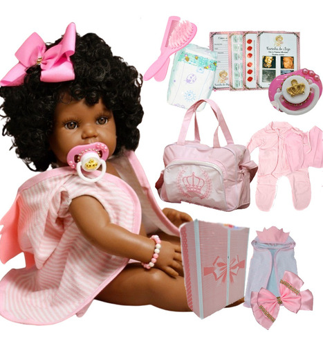 Boneca Tipo Reborn Bebê Realista+ Kit Acessórios 22 Itens