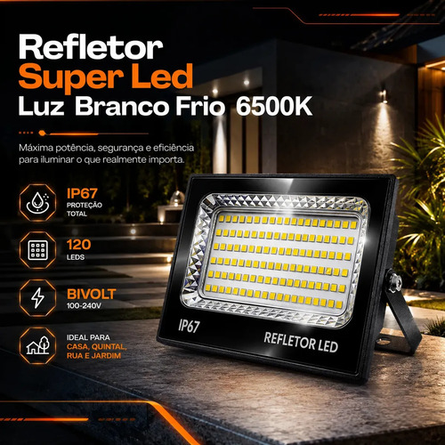 Kit 4 Refletor Led 400w Prova D´água Holofote Cor da carcaça Preto Cor da luz Branco-frio B&G SHOPPING
