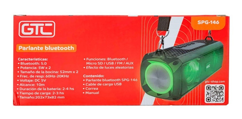 Imagen 5 de 5 de Parlante Bluetooth Gtc Con Luces Rgb Spg-146