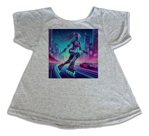 Musculosa Dama Robot Patines Andando En Ciudad Colores