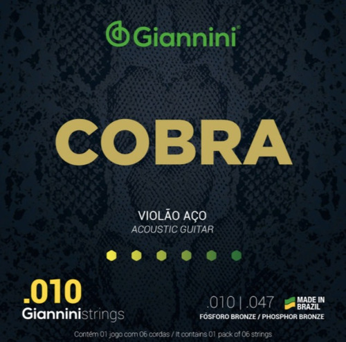 Encordoamento Giannini Violão Fósforo Bronze 010 Cobra