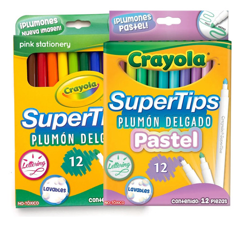 Kit Plumones Crayola Super Tips 12 Y Super Tips 12 Pastel 