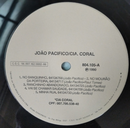 Lp João Pacífico Raul Torres Tião Carreiro Milionário Ze Ric (Usado)