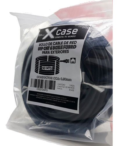 50 M Cable Red Utp Cat. 6 Doble Forro Negro Xcase
