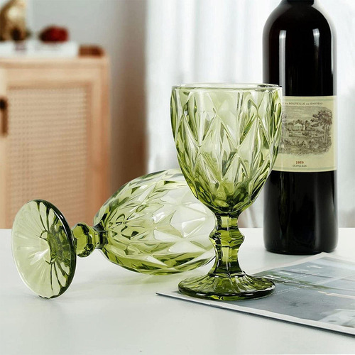 Jogo 6 Taças De Água Vidro Diamante Verde 300ml Class Home